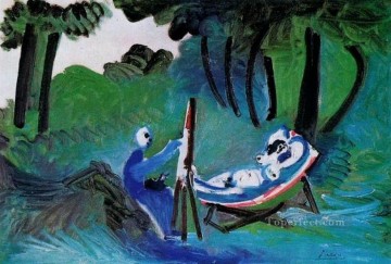  1963 Painting - Le peintre et son modele dans un paysage III 1963 Cubism